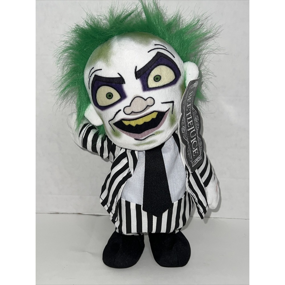 Beetlejuice Animated Plush Spirit Halloween Black White Striped Suit Green Hair